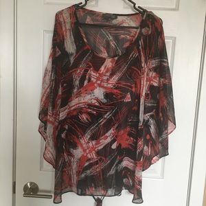 Addition Elle, Sheer blouse, Abstract Design, Red, White and Black